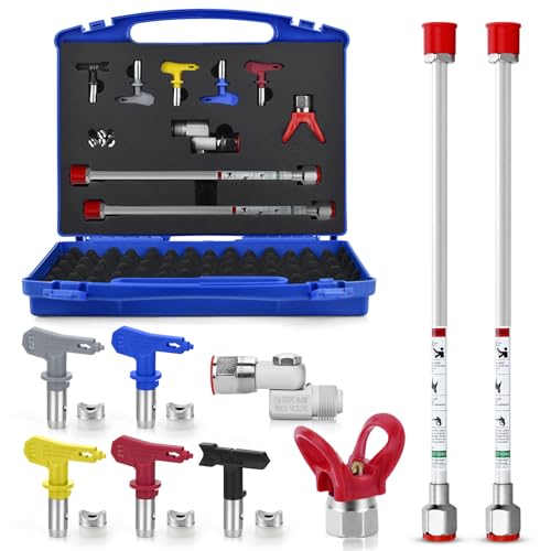 9PCS Airless Paint Sprayer Accessory Set with 5Pcs Reversible Airless Spray Tips,2Pcs Extension Rod, Nozzle Tip Guards and Airless Paint Spray Gun Swivel Joint by Uddick - Used condition - US$32.55