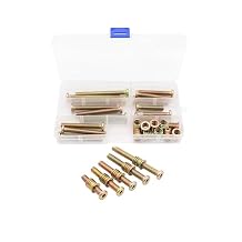 LBY 15 Sets Threaded Insert Nuts and Bolt Assortment Kit, 5/16-18 15mm Threaded Inserts & Hex Socket Furniture Barrel Bolts 5 Sizes Combination, Carbon Steel Zinc Plated, Yellow-