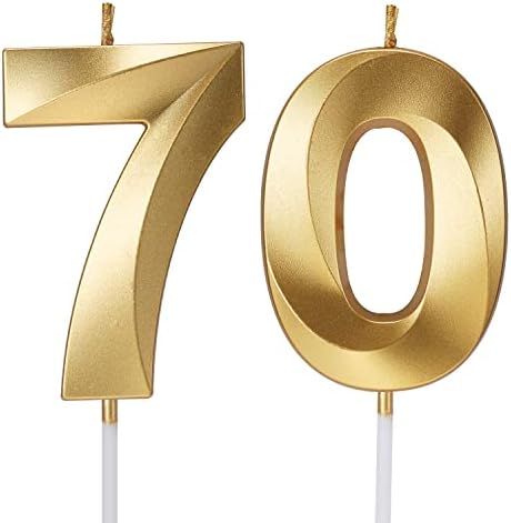 Gold 3D Number 70 Candle 70th Birthday Anniversary Cake Topper