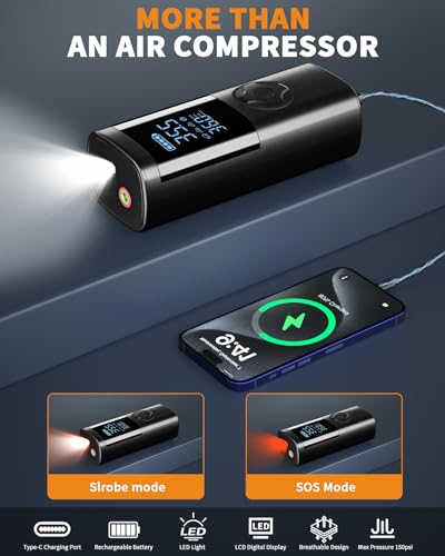 Image of TEMOLA Portable Car Battery Jump Starter with Air Compressor, 12V Power Pack, 150PSI Tire Inflator with LED Light for Cars, Trucks, SUVs Daily and Emergency Needs