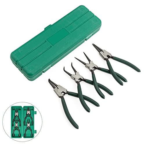 4 Pack Snap Ring Pliers Set, 7 Inch Circlip Pliers Kit, Cr-V Steel Straight/Bent Jaw Pliers, Retaining C Clip Pliers For Ring Remover Retaining With Portable Storage Pouch(Internal/External) #TOP5