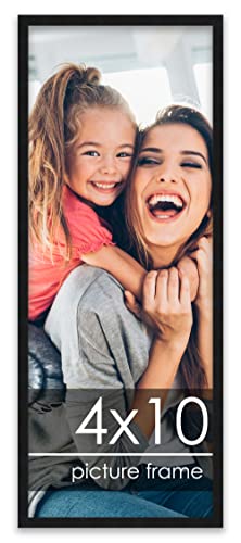 Poster Palooza 4x10 Frame Black Solid Wood Picture Frame | 0.75 Inch Moulding Width | Includes UV Acrylic Plexiglass, Foam Board Backing & Hanging Hardware