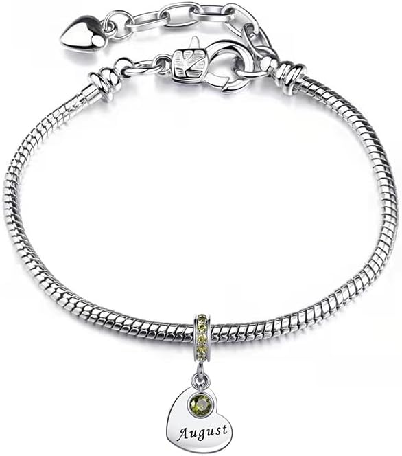 NARTGO January-December Birthstone Birthday Charm Heart Dangle Beads Jewelry Gift for Women Compatible with Pandora Bracelets & Necklaces - Image 4