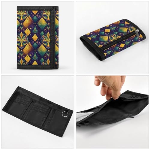 Yellow Green Masquerade Print Wallet for Men, 8 Credit Card Holder Slim Minimalist Front Pocket Small Mens Bifold Wallets4