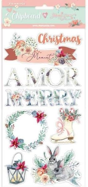 Stamperia Chipboard cm 15 x 30 cm-Amor Merry Christmas, 15 x 30, Multicoloured