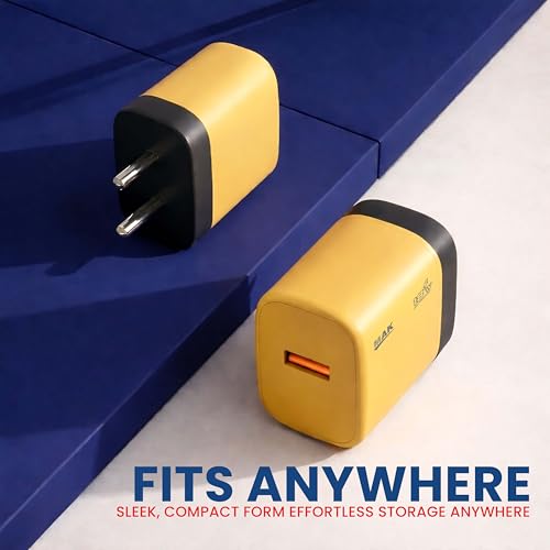 Image of MAK 18W Fast Charging USB Wall Charger 2.4A with USB to Type-C Cable, Compatible with Android Smartphones, Tablets & Type-C Devices, Safe & Reliable Power Output, Yellow