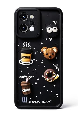 Image of Bintage Cute Fun Taddy| 3D Ball Bear| Donut| Coffee Rubber Case Camera Protection Back Cover Compatible for Realme C31 - Black