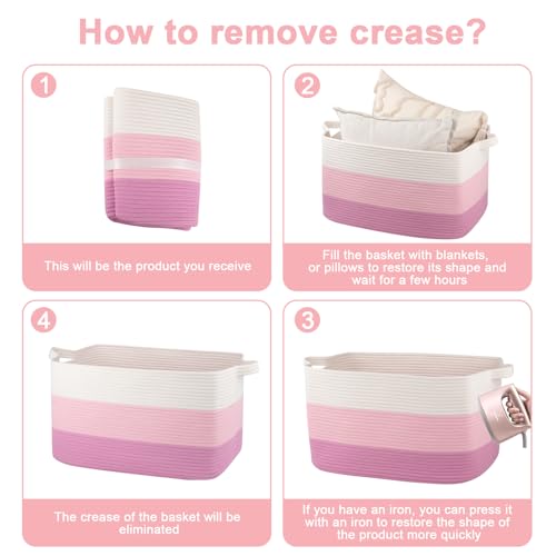 Image of OIAHOMY Large Blanket Basket, 65L Cotton Rope Woven Laundry Basket, Toy Bin for Baby Room, Container for Blanket Storage in Living Room, 20''x16''x12'', Gradient Pink