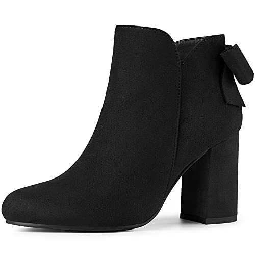 Allegra K Women's Round Toe Bow Decor Chunky Heel Ankle Boots