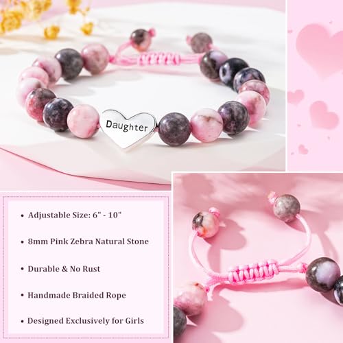 Image of Granddaughter Daughter Gifts -Heart Natural Stone Beaded Bracelet for Girls, Valentines Birthday Gifts for Girls Daughter Granddaughter