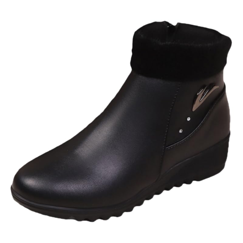 Womens fashionable ankle boots with thick soles platform heels side zippers rubber soles and faux fur lining Suitable