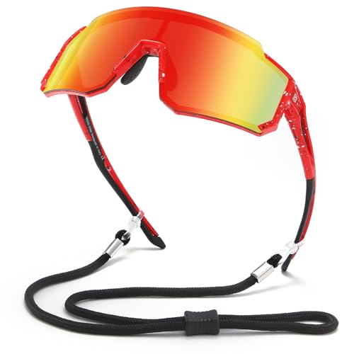 DUCO Polarisierte Jugend sport Radfahren Schatten Leichter Rahmen UV400 Kind Jungen Mädchen Baseball Sonnenbrille 8-16 Jahre DK310 (Rot Rahmen Schwarz Weiß Dot Schwarz Tempel Revo Orange Linse)