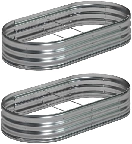 8x4x1ft(2 Pack) Galvanized Oval Raised Garden Bed,Outdoor Planter...