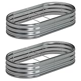 Foxlang 8x4x1ft(2 Pack) Galvanized Oval Raised Garden Bed,Outdoor Planter Box Metal Patio Kit Planting Bed for Vegetables Flowers Herb,Silver