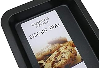 Prochef Medium Non-Stick Carbon Steel Biscuit Oven Tray for Biscuits, Cookies, Flapjacks & Baked Cakes - 32.3cm x 21.7cm x 3.4cm - Black
