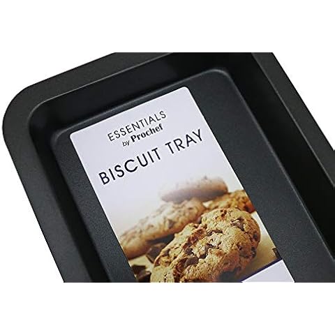 Prochef Medium Non-Stick Carbon Steel Biscuit Oven Tray for Biscuits, Cookies, Flapjacks & Baked Cakes - 32.3cm x 21.7cm x 3.4cm - Black Cover