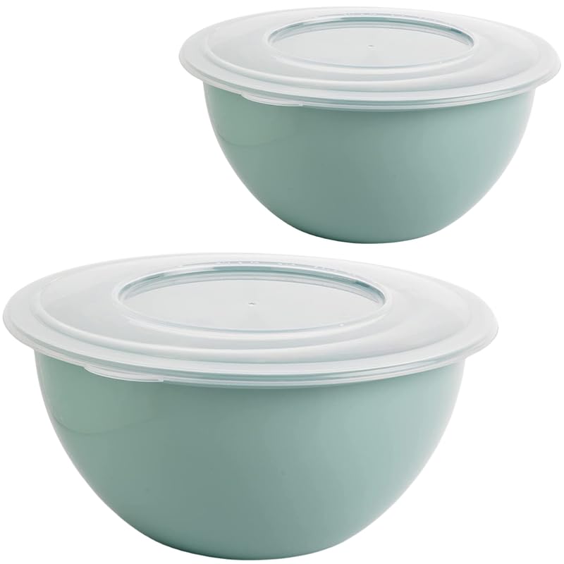 2friends SUSTANIA Green Lot de 2 saladiers polyvalents, avec couvercle de 5 l, en polypropylène sans BPA, couleur tendance : vert, diamètre : 28 cm,...