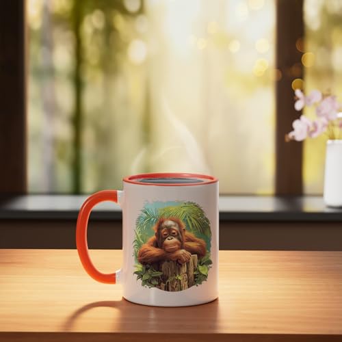Taza de cerámica Orangutans Naranja/Blanco 11 oz miniatura 3