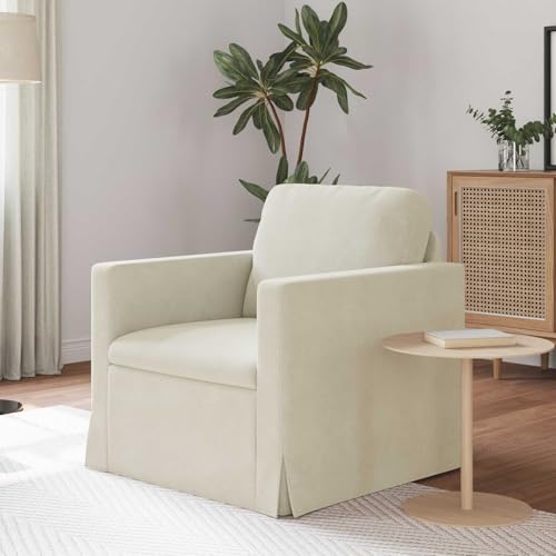 Teenpull Sofá de terciopelo crema de 78 x 78 x 80 cm con marco de metal, reposabrazos de madera y patas de plástico, para salón, dormitorio y habitación de invitados, comodidad modular para interior