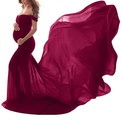 shownicer Robe de Grossesse Photographie Robe Femme Enceinte Shooting Photo Vêtement Maternité A Vin Rouge Taille Unique