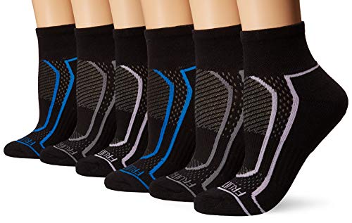 Fruit of the Loom Women's 6-Pair Ankle Socks, Black/Blue, Black/Grey, Black/Lavender, Black/Grey, Black/Blue, Black/Lavender, Shoe Size: 4-10