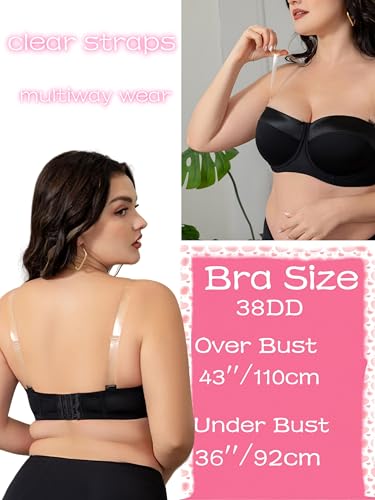 Image of Women's Push up Strapless Bra for Large Breasts with Clear Straps, Never Move On Party Cup B /C /D /DD /DDD /G