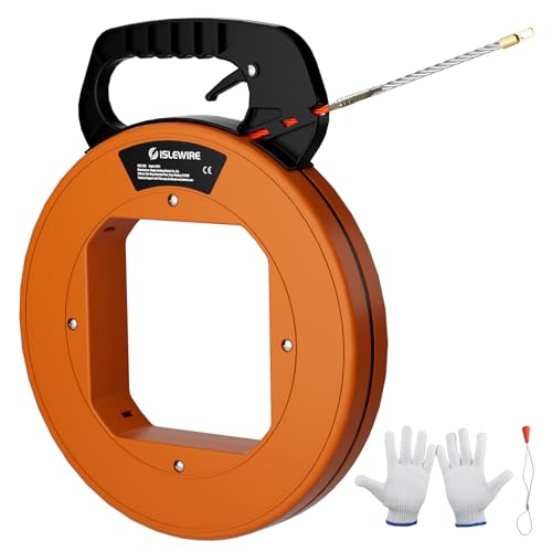 islewire 125 ft Electrical Fish Tape, 3/16-inch PET Wire Puller with Optimized Housing and Ergonomic Handle, Flexible Non-Conductive Cable Puller Tool with Steel Leader for Walls and Conduit