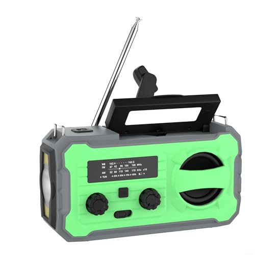 Radio solaire à manivelle am fm chargeur usb batterie secours éclairage urgence vert