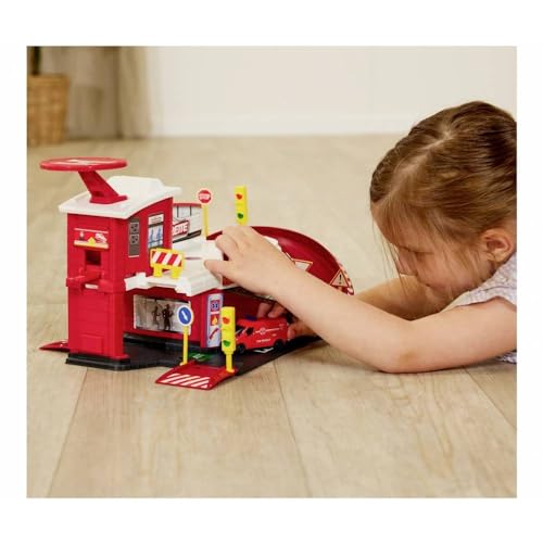 Dickie Toys 212050038 Feuerwehrstation, Launcher und Feuerwehrauto die cast Renault Master 7,5cm, 50x25x22cm