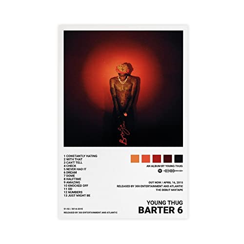 Poster Young Thug Barter 6 - Couverture d'album - Poster sur toile - Décoration de chambre à coucher - Paysage sportif - Décoration de bureau - Cadeau sans cadre - 20 x 30 cm