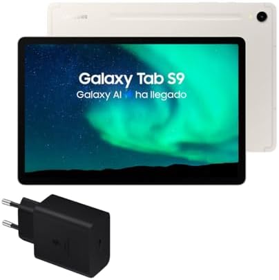 Samsung Galaxy Tab S9, 128 GB, 5G + Cargador 45W - Tablet Android...