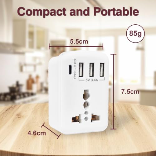 Image of MX Universal MultiPort Travel Adapter with AC Socket, 1 Type-C PD Port & 3 USB Ports, 2500W Power Output, Compact Cordless Extension Board for Home, Office, Hotel & Travel Use, Pack of 10
