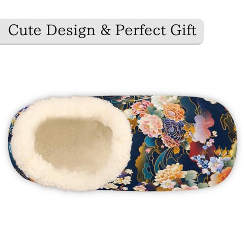 Japanese Style Flowers Slippers for Women Slipper Socks Soft Fuzzy House Slippers Shoes for Indoor Bedroom, Winter Cozy Christmas Gifts3