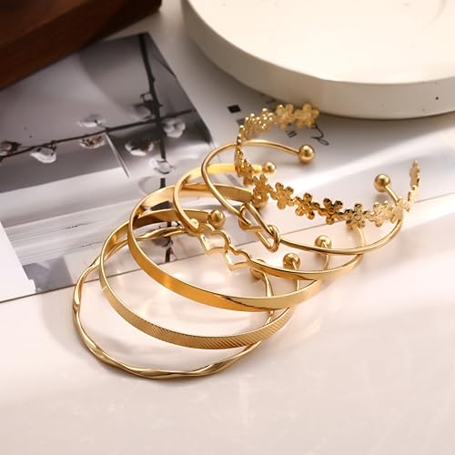 Image of IF ME Gold Bangle Bracelets for Women, Indian Bangles Stackable Set, Multi Layer Textured 18K Gold Plated Chunky Bracelets Boho Jewelrys Set
