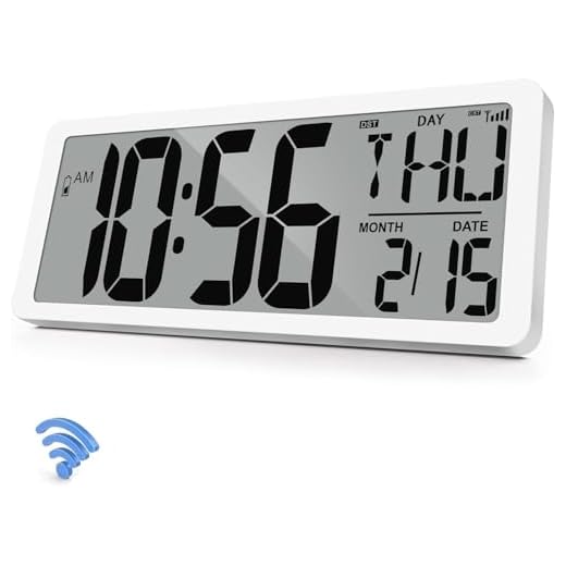 Atomic Clock 15" Digital Wall Clock Battery Operated Atomic Wall Clock Digital Alarm Clock with Day Date & Temperature Large Digital Wall Clock for Wall Bedroom Living Room Classroom Home Office