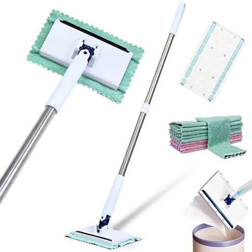 PDOSOCK Snap Grip Mini Mop Convenient Cloth Changing Mini Mop with 10 Reusable Cloths Stainless One-Click Replacement for Multi Cleaning