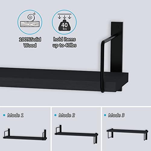 Image of Floating Shelves, 24 Inches Easy to Install Wall Mounted Shelves, Set of 3, Rustic Wood Shelves for Wall Decor, Storage Shelves for Living Room (Black)