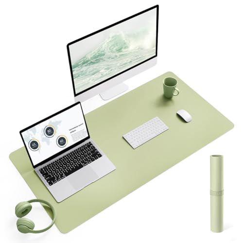 Image of YSAGi Non-Slip Leather Desk Pad L Size, Waterproof Laptop Computer Desk Keyboard Mat, Table Protector Blotter Mat, Large Mouse Pad for Office /Work /Home /Decor(Matcha Green, 35.4 inch x 17 inch)
