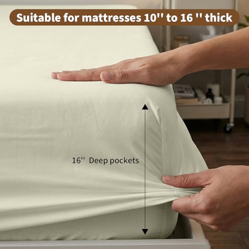 Image of HBHLFZ Full Fitted Sheet Only, Soft Breathable Bottom Sheet - 54 inchx75 inch Deep Pockets Full Size Fitted Sheet - All Around Stretch Fit, Wrinkle Resistant, Colorfast - Easy Care, RiceYellow