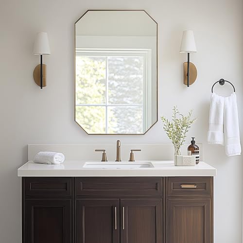 Image of ANDY STAR Gold Octagon Bathroom Mirror, 22x30 Inch Stainless Steel Metal Frame, Anti-Rust, Shatterproof HD Glass, Wall Mounted for Bathroom, Bedroom, Living Room