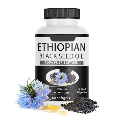 elesysy Ethiopian Black Seed Oil Capsules 4.64% Thymoquinone Purely Nutrient Organic Cold Pressed Black Cumin Seed Oil Softgels Non-GMO Gluten-Free 60 Softgels