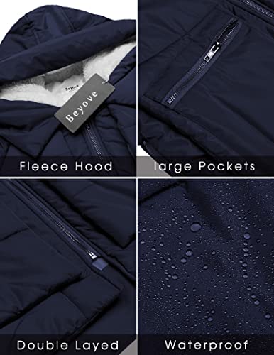 Beyove Women's Thickened Down Jacket Packable Mid Length Down Coat With Hood (Navy Blue M) #TOP4