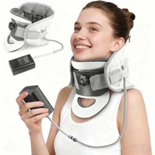 Angju Cervical Neck Traction Device Neck Revive Stretcher Removable 20 Curved Support 3D Dynamic Traction & 8-Airbag Support Cervical Brace Collar for Spine Alignment & Relaxation