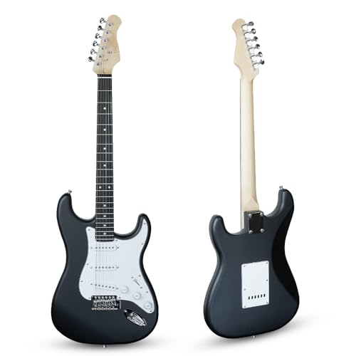 Image of Medellin 38 inch Electric Guitar - Strat Style | S-S-S Pickup Configuration | 21 Frets | Black Matte Finish | Maple Neck with Blackwood Fingerboard | Includes Gig Bag, Tremolo Arm, Cable & Allen Key