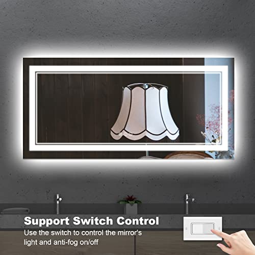 72 x 32 Inch LED Mirror for Bathroom with Front and Backlit,Large Lighted Bathrooom Mirrors for Wall,3 Colors Stepless Dimming Bathrooom Vanity Mirror LED Lights, Anti-Fog, Memory