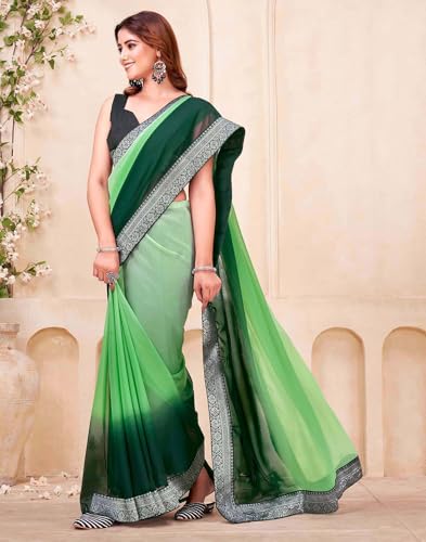 Image of SIRIL Women's Georgette Foil Printed Saree with Unstitched Blouse Piece