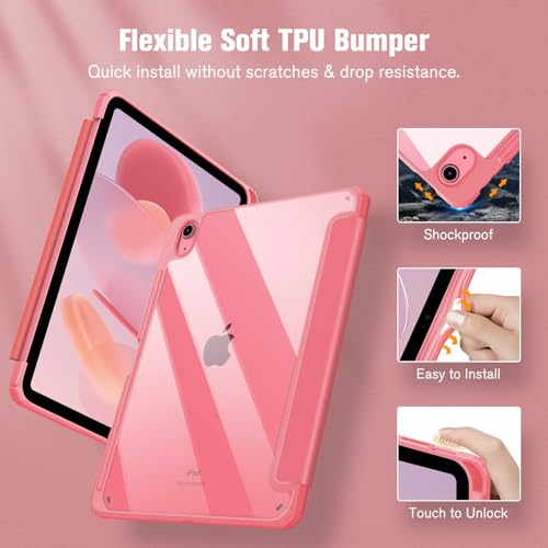 Fintie iPad 第11世代 (A16、2025) / 第10世代 (2022) ケース 11/10.9インチ 透明バックカバー Apple Pencil 収納可能 三つ折スタンド スリープ機能 軽量 薄型 傷つけ防止 PU合成レザー TPU（ピンク）