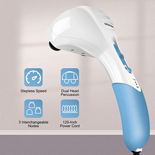 Cotsoco Handheld Neck Back Massager - Double Head Electric Full Body Massager - Deep Tissue Percussion Massage Hammer For Muscles, Arm, Neck, Shoulder, Back, Leg, Foot (Blue) #TOP1