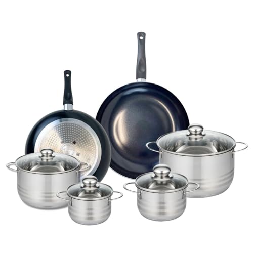 ELO 9740150 Elo Prima Brillant, acero inoxidable, inducción, 6 piezas, juego de 2 sartenes de cocina 28 y 32 cm y 4 ollas 14, 16, 20 y 24 cm