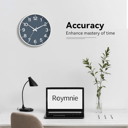 Image of Roymnie Azure Blue 14 Inch Analog Wall Clock Battery Operated | Round Silent Non Ticking Accurate Easy To Read Modern Decorative for Kitchen Bedroom Office Bathroom